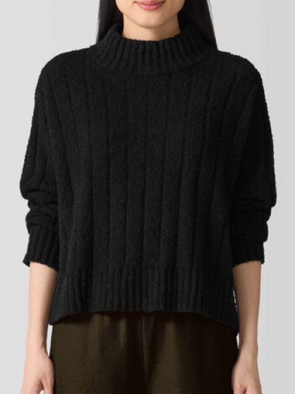 Eileen Fisher Cotton/Cashmere Fluff Rib Turtleneck Boxy Fit Cropped Length sz L